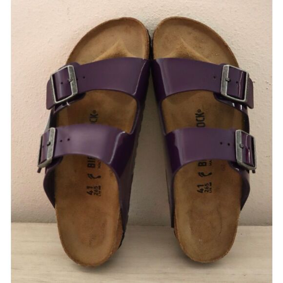 Birkenstock Women's Sz 10 Acai Purple Patent Leather Arizona Birko-Flor Sandals - Picture 2 of 14